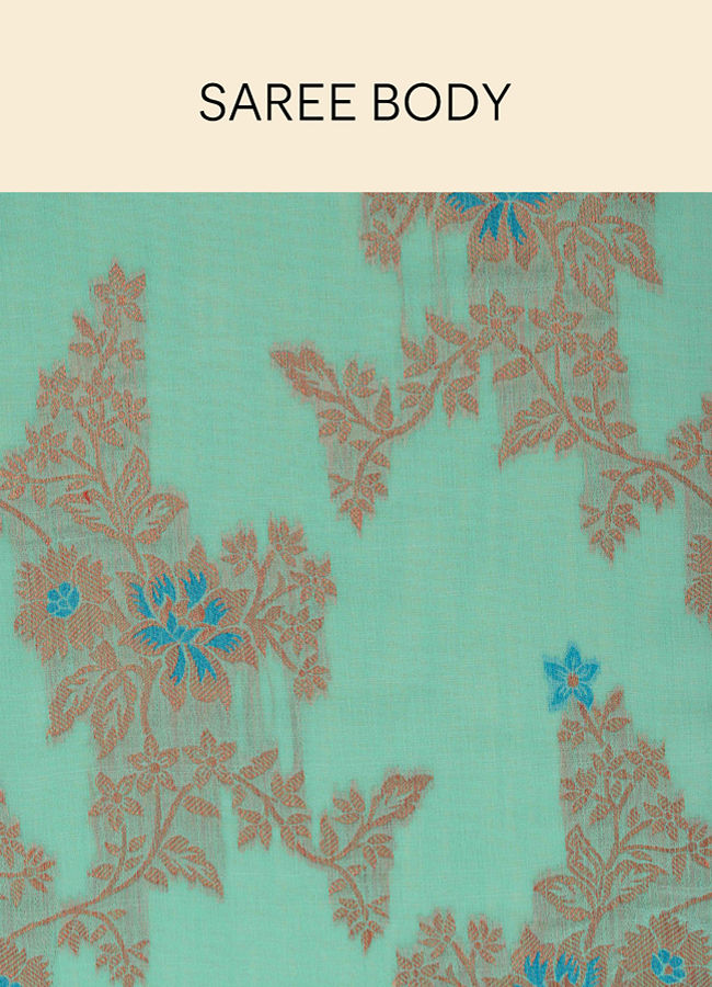 Mohey Women Teal Blue Bel Buti Patterned Saree