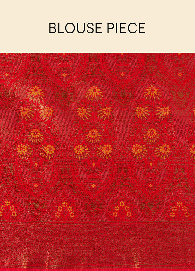 Mohey Women Tangerine Yellow Saree with Floral Pattern
