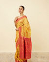 Mohey Women Tangerine Yellow Saree with Floral Pattern