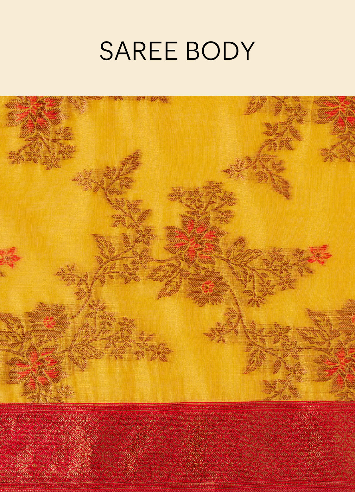 Mohey Women Tangerine Yellow Saree with Floral Pattern