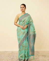 Mohey Women Teal Blue Bel Buti Patterned Saree