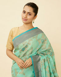 Mohey Women Teal Blue Bel Buti Patterned Saree