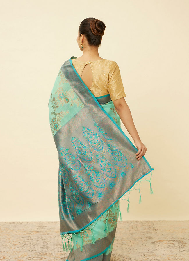 Mohey Women Teal Blue Bel Buti Patterned Saree