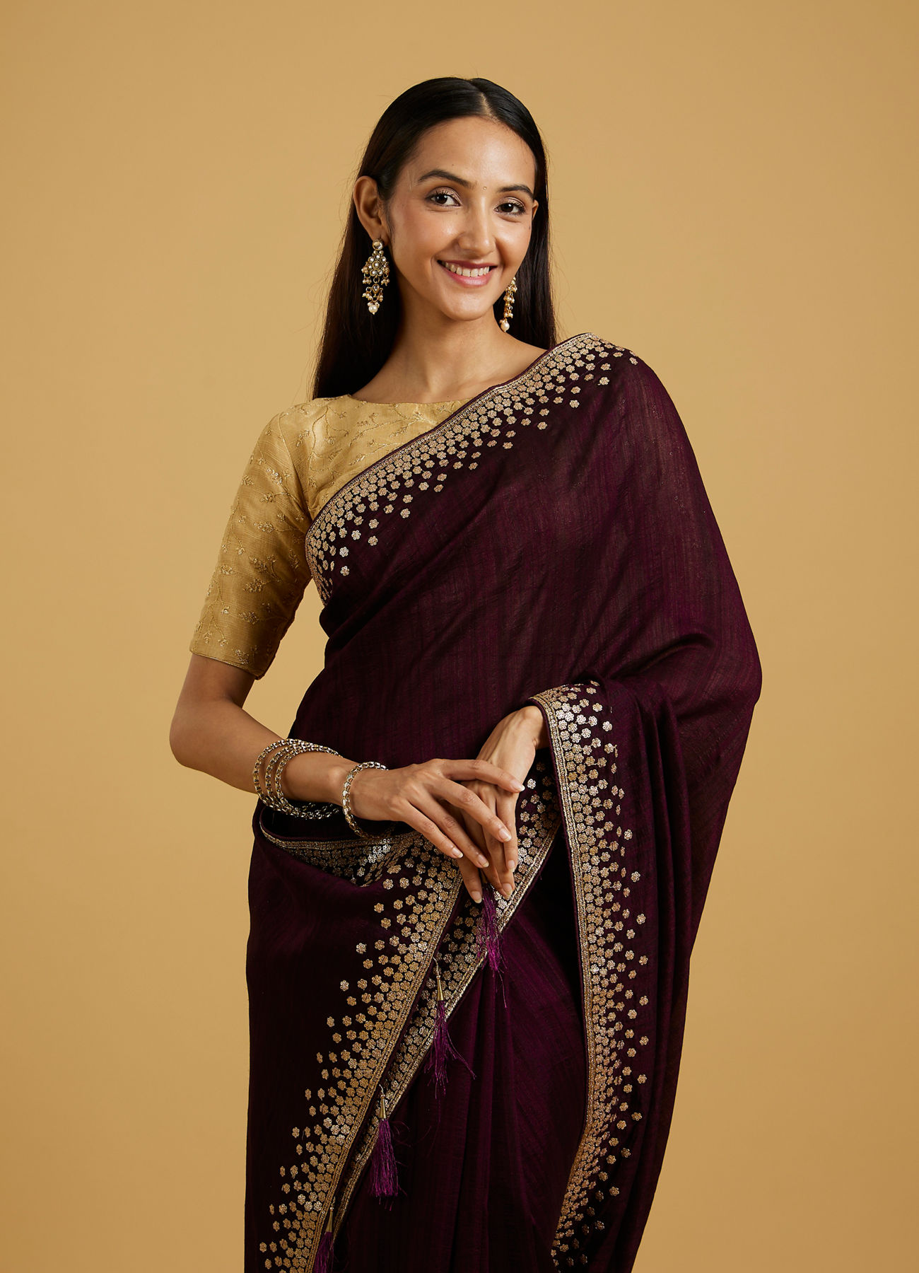 Mohey Women Wine Elegance Art Silk Saree