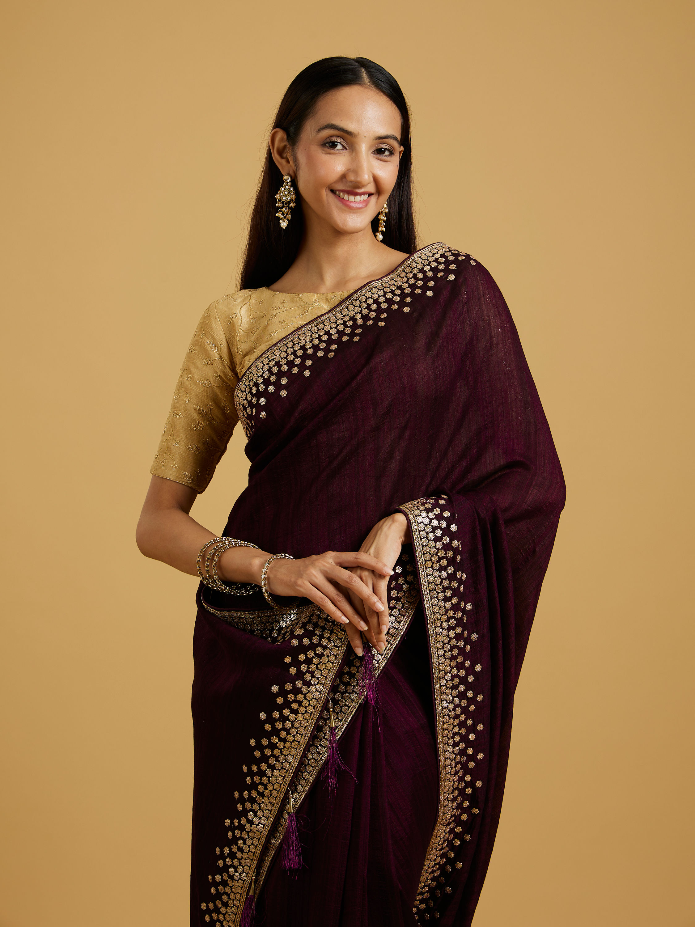 Mohey Women Wine Elegance Art Silk Saree