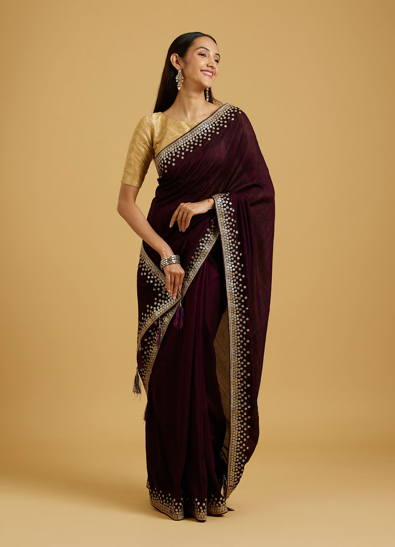 Mohey Women Wine Elegance Art Silk Saree