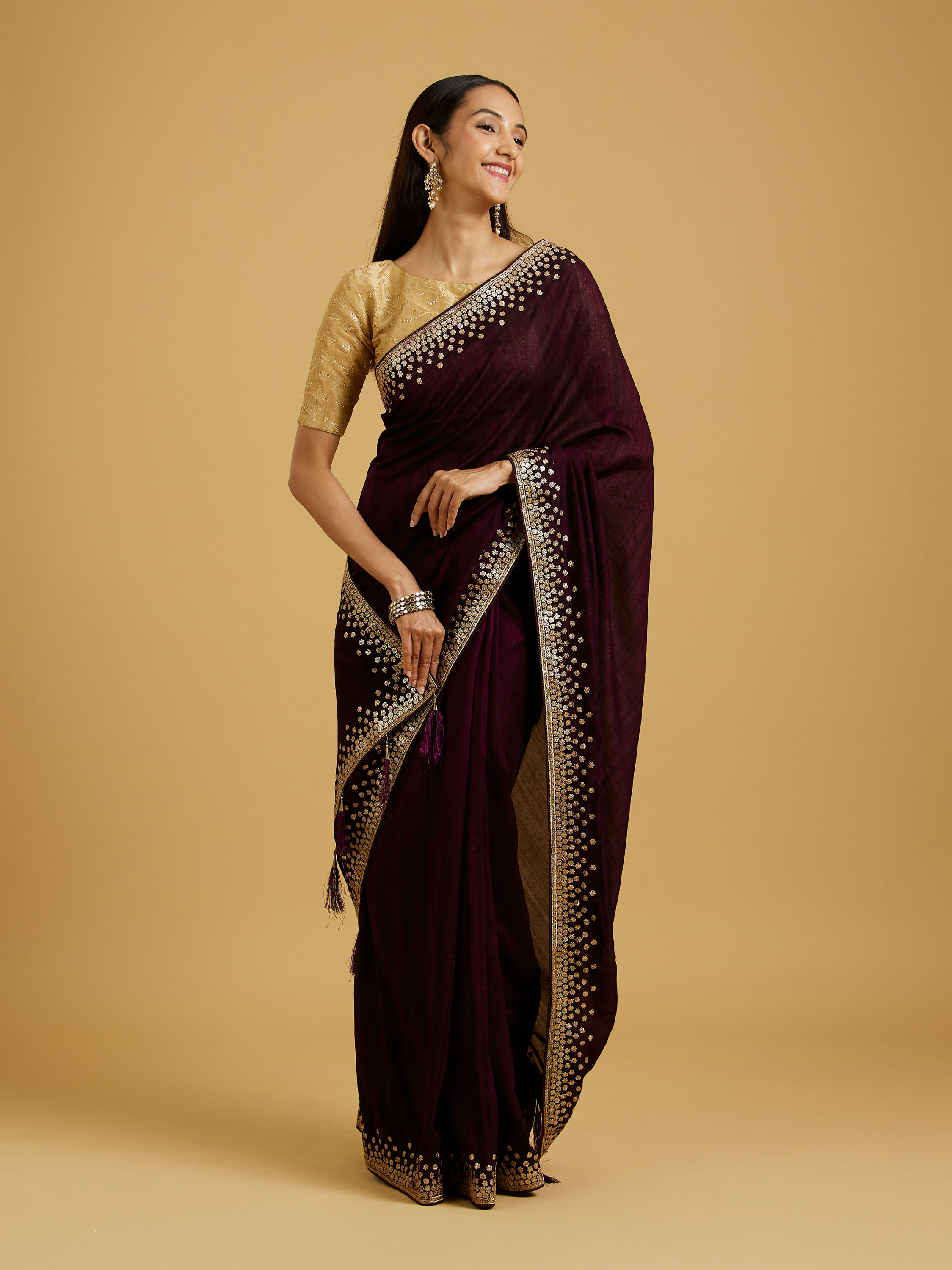 Mohey Women Wine Elegance Art Silk Saree