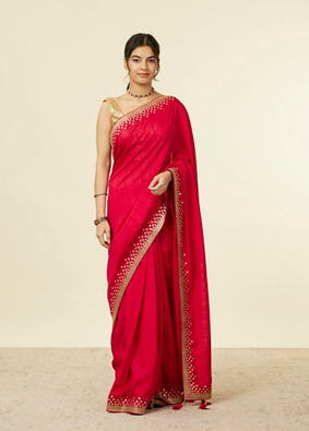Mohey Women Dark Red Floral Sequinned Saree with Tassels Latkans