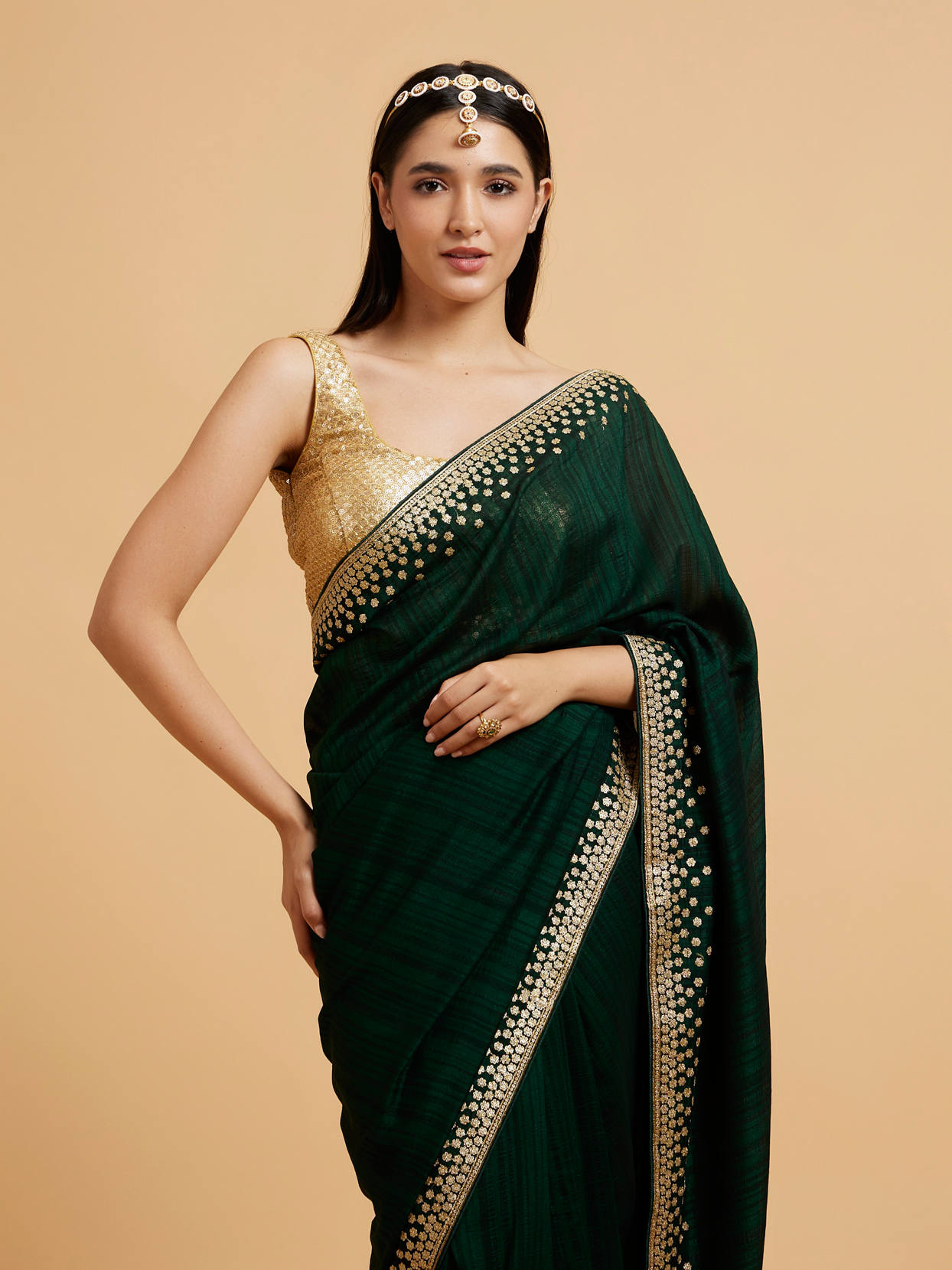 alt message - Mohey Women Sublime Green Elegance Saree image number 1