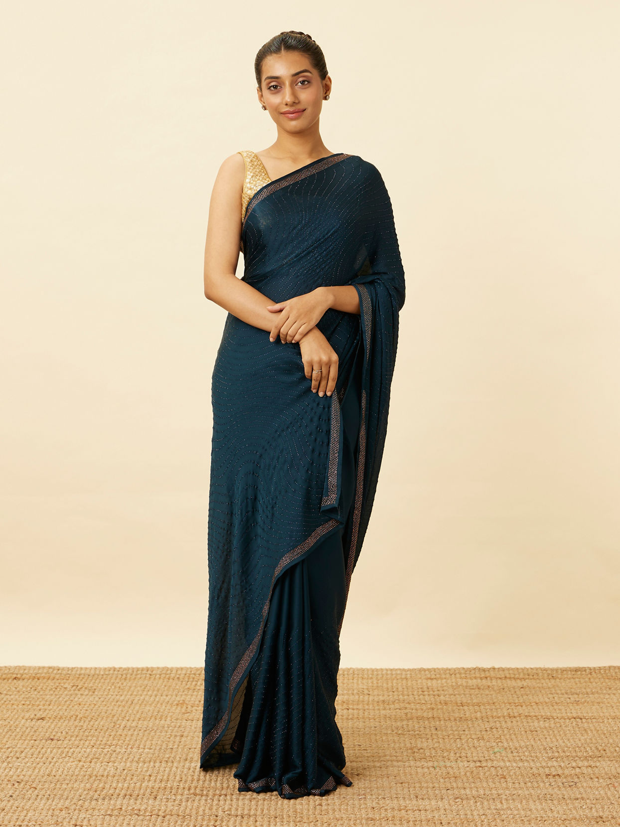 Buy Dark Sapphire Bead Embroidered Saree Online in India Mohey Saree