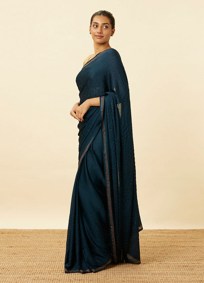 Mohey Women Dark Sapphire Bead Embroidered Saree