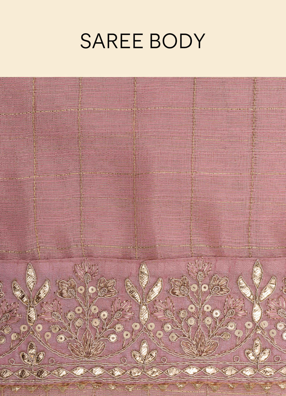 Mohey Women Rose Shadow Pink Saree with Floral Patterned Borders