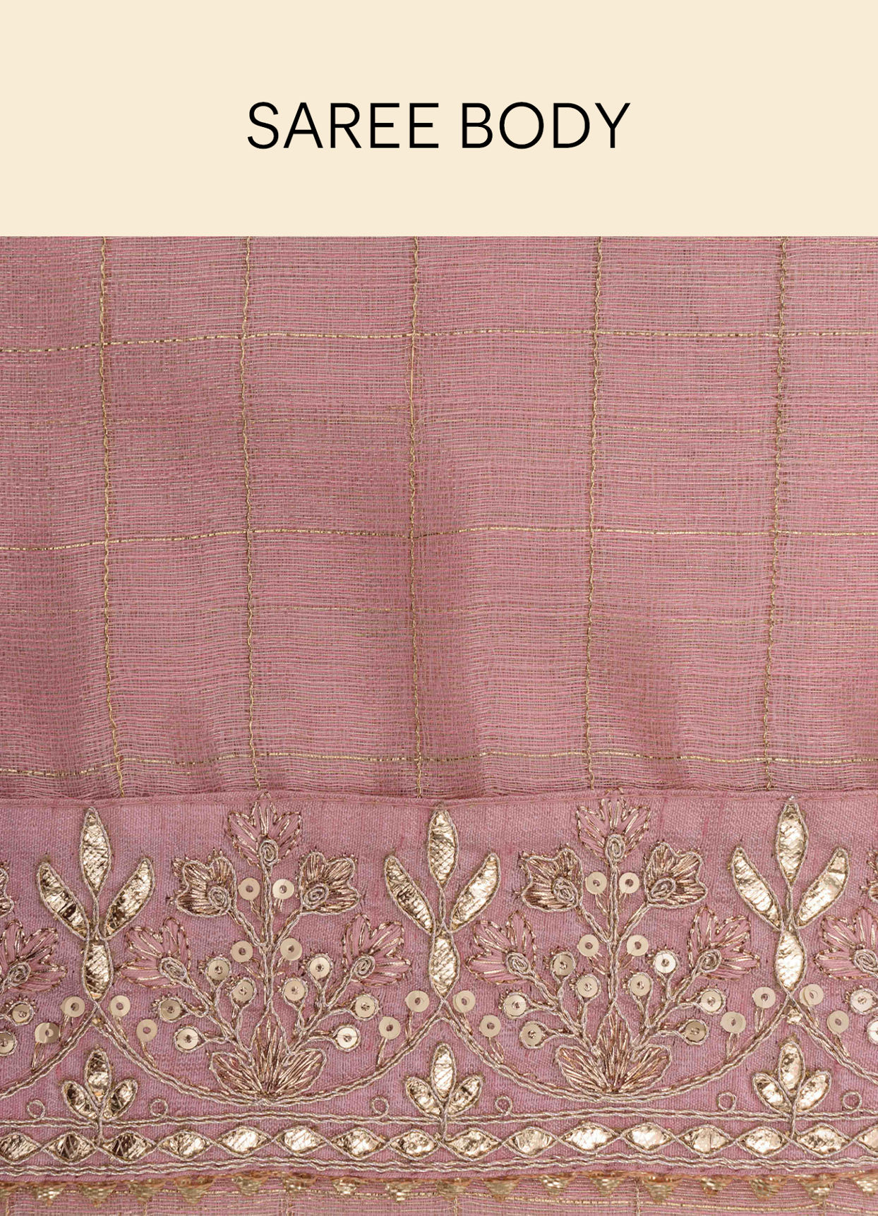 alt message - Mohey Women Rose Shadow Pink Saree with Floral Patterned Borders image number 4