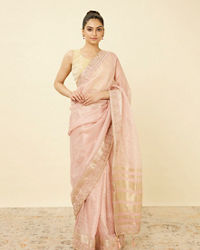 Mohey Women Rose Shadow Pink Saree with Floral Patterned Borders