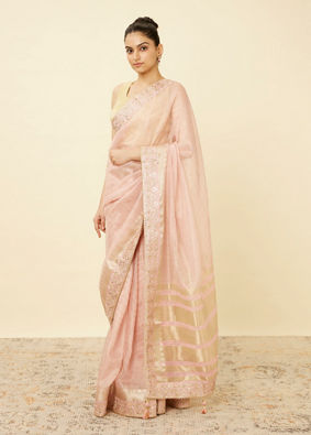 alt message - Mohey Women Rose Shadow Pink Saree with Floral Patterned Borders image number 3