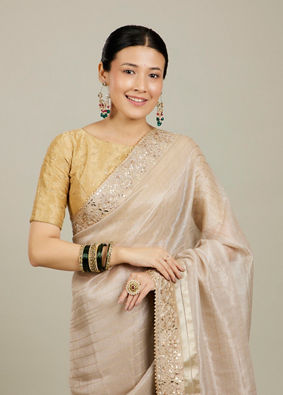 Mohey Women Rose Pink Fawn Sequinned Saree