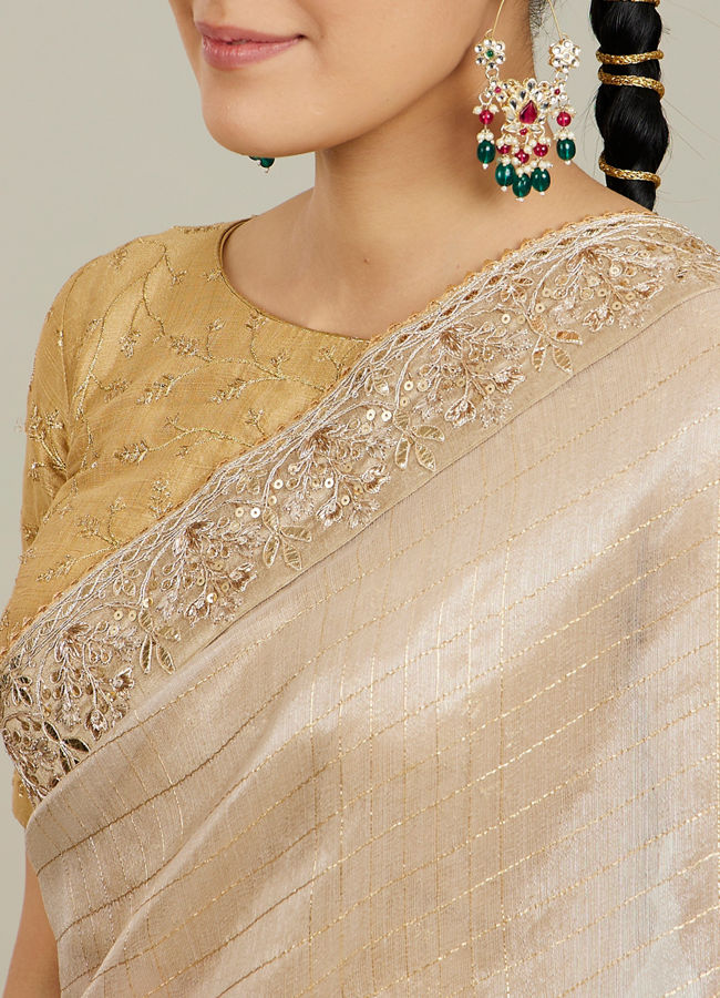 Mohey Women Rose Pink Fawn Sequinned Saree