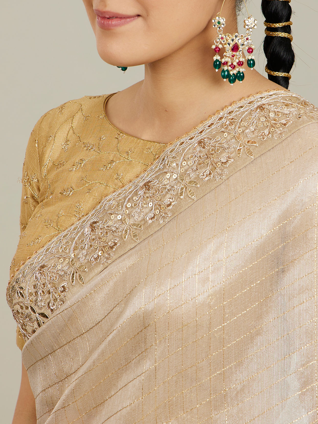 Mohey Women Rose Pink Fawn Sequinned Saree