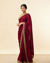 Rose Red Embroidered Border Saree image number 3