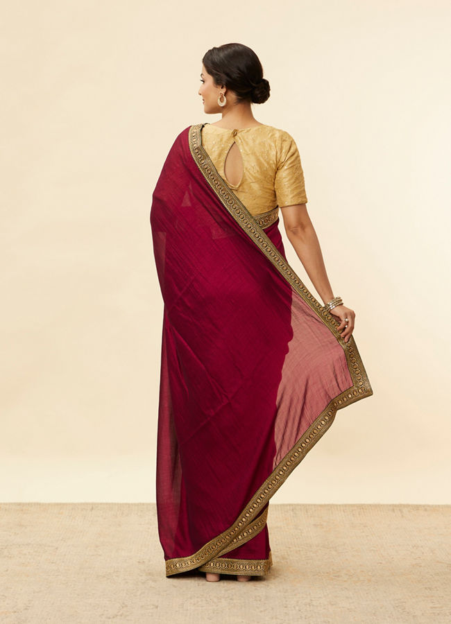 Rose Red Embroidered Border Saree image number 2