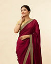 Rose Red Embroidered Border Saree image number 1