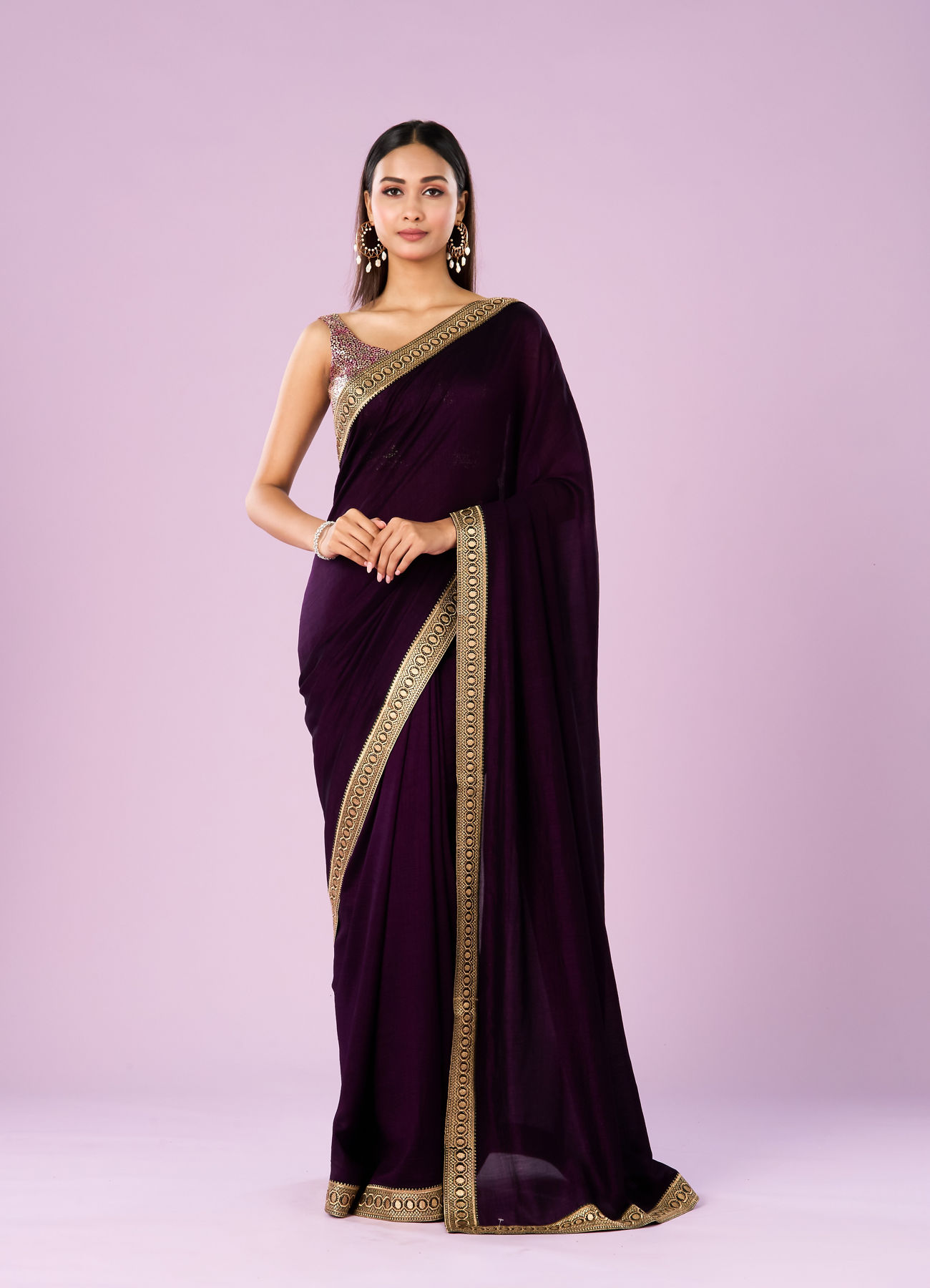 Mohey Women Regal Purple Art Silk Saree