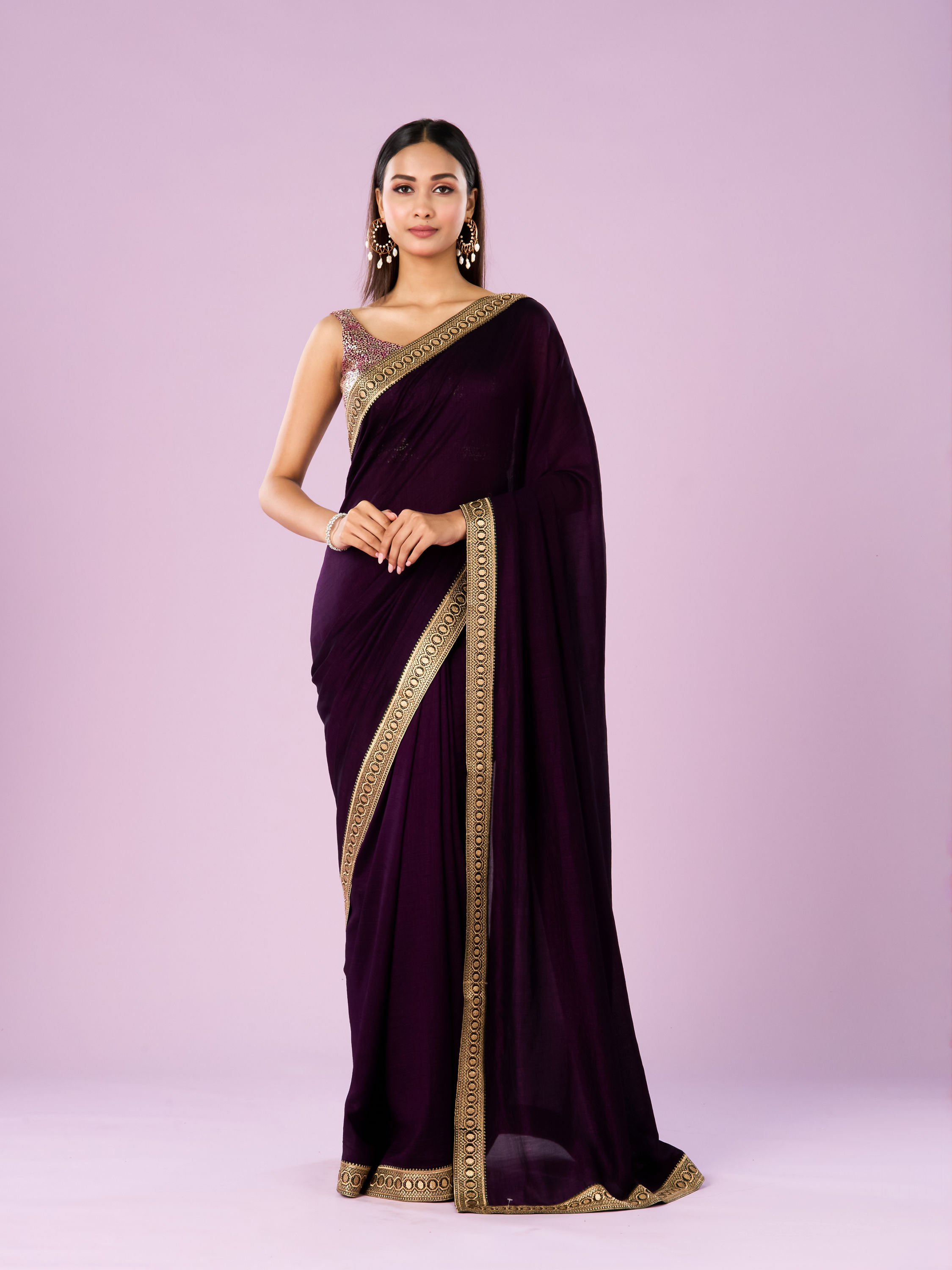 Mohey Women Regal Purple Art Silk Saree