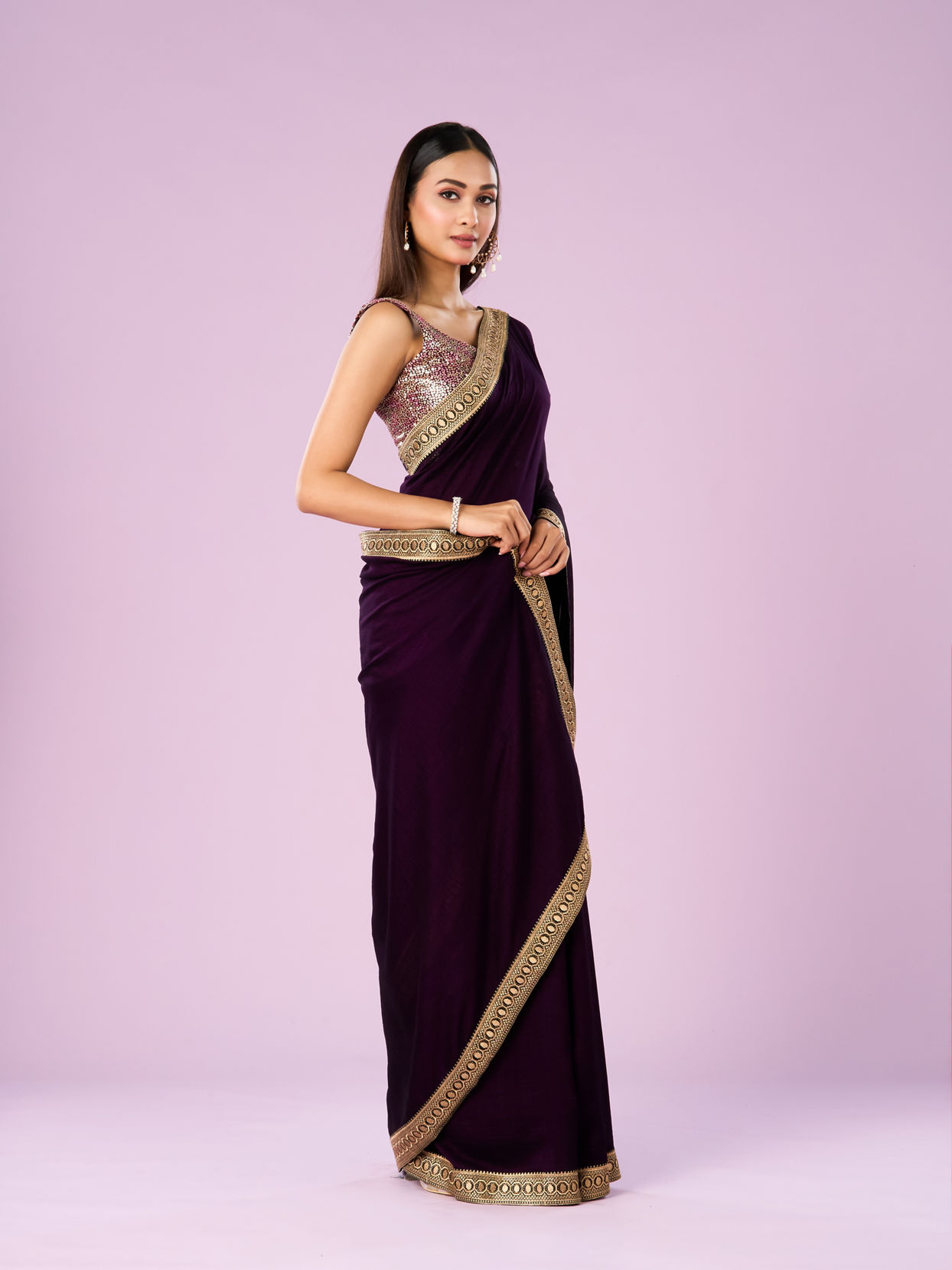 Mohey Women Regal Purple Art Silk Saree