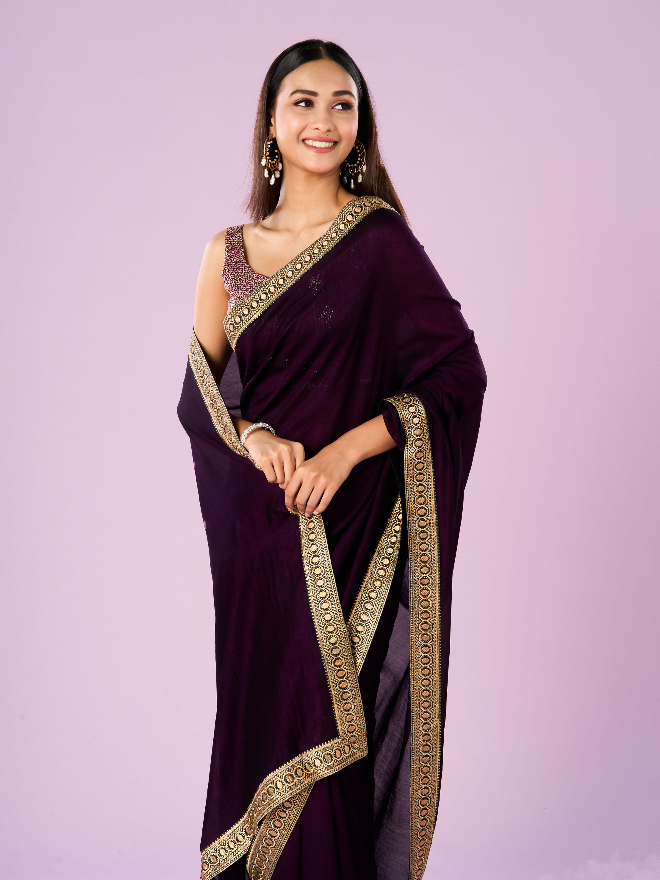 Mohey Women Regal Purple Art Silk Saree
