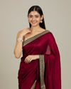 Mohey Women Rose Red Embroidered Border Saree