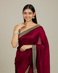 Mohey Women Rose Red Embroidered Border Saree