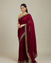 Mohey Women Rose Red Embroidered Border Saree