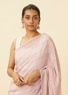 Lavender Pink Saree with Stone Work image number 1