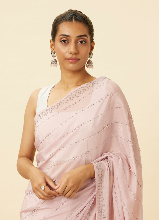 alt message - Mohey Women Lavender Pink Saree with Stone Work image number 1