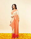 Mohey Women Cream Buta Patterned Saree with Red Zari Border