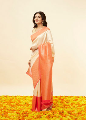 Cream Buta Patterned Saree with Red Zari Border image number 3