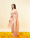 Mohey Women Rose Pink Botanical Patterned Zari Work Saree