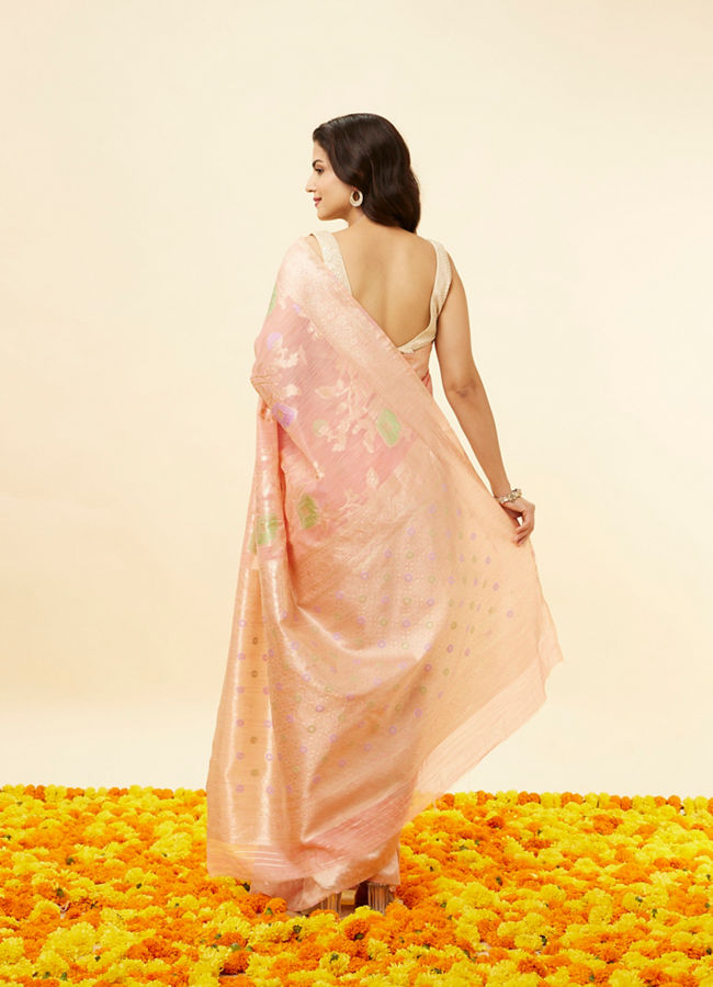 Mohey Women Rose Pink Botanical Patterned Zari Work Saree