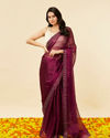 Wine Red Rhinestone Embellished Saree