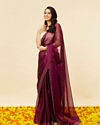 Mohey Women Wine Red Rhinestone Embellished Saree