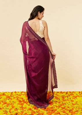 Wine Red Rhinestone Embellished Saree image number 2