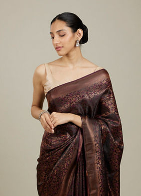 Mohey Women Windsor Wine Floral Patterned Saree image number 1