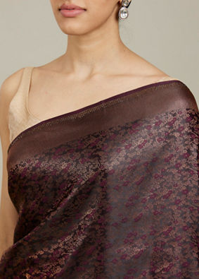 Mohey Women Windsor Wine Floral Patterned Saree image number 3