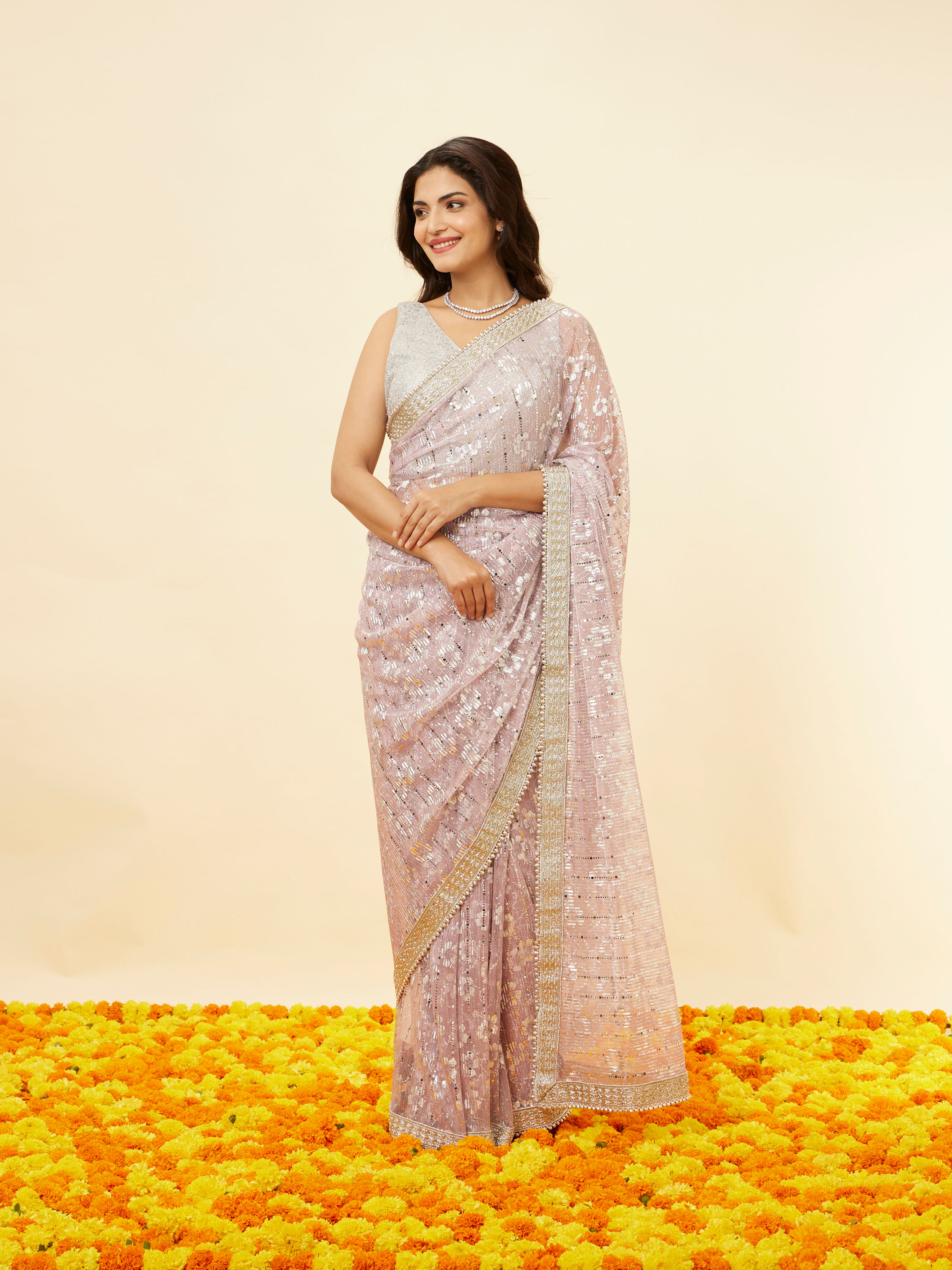 Mohey Women Lilac Purple Sitara Work Saree