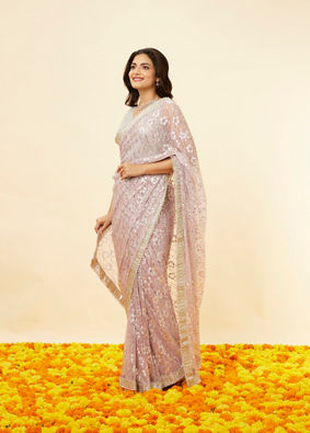 Mohey Women Lilac Purple Sitara Work Saree image number 3