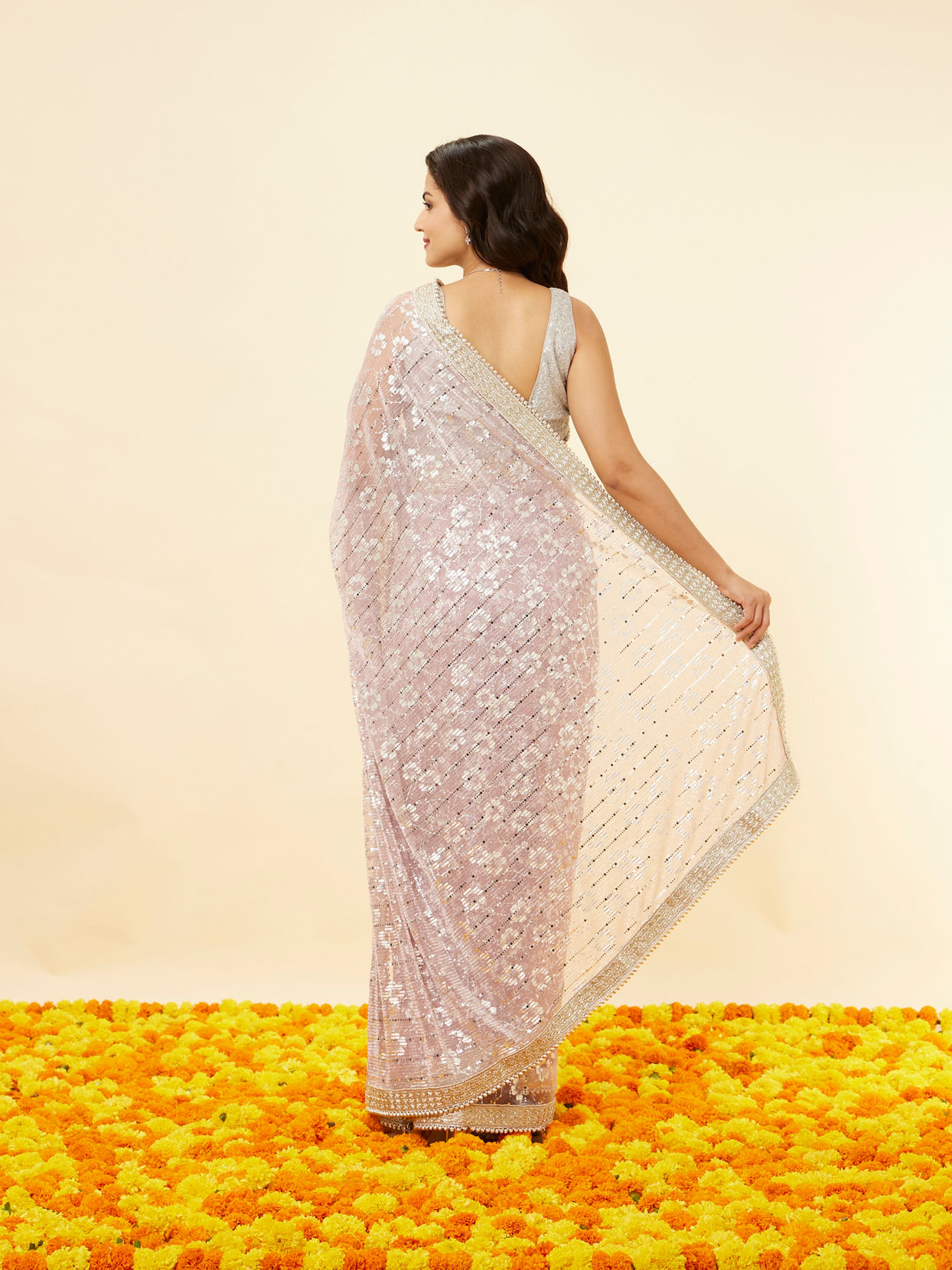 Mohey Women Lilac Purple Sitara Work Saree