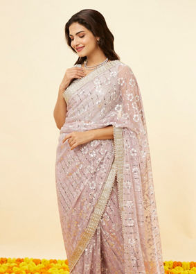 Mohey Women Lilac Purple Sitara Work Saree image number 1