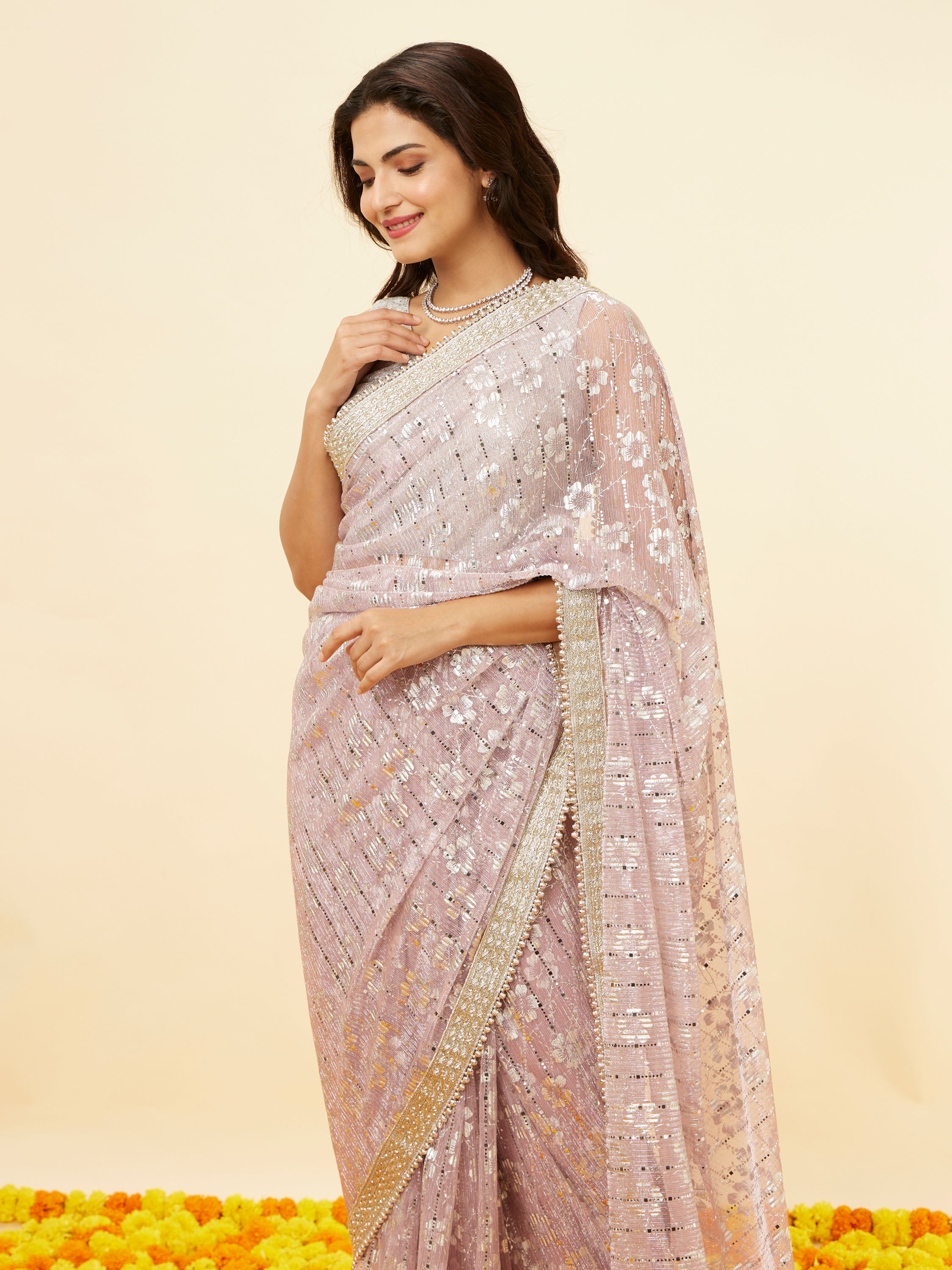 Mohey Women Lilac Purple Sitara Work Saree