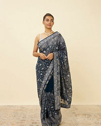 Mohey Women Indigo Blue Paisley Patterned Saree