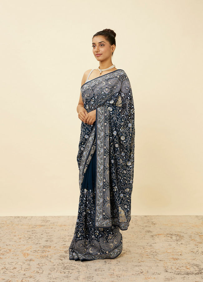 Mohey Women Indigo Blue Paisley Patterned Saree